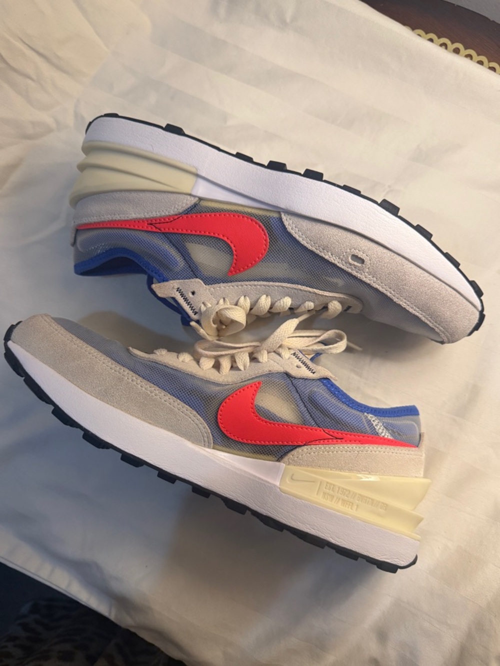 Nike 6.5 Youth—Waffle One sneakers in ‘Coconut Milk/Bright Crimson/Hyper Royal’